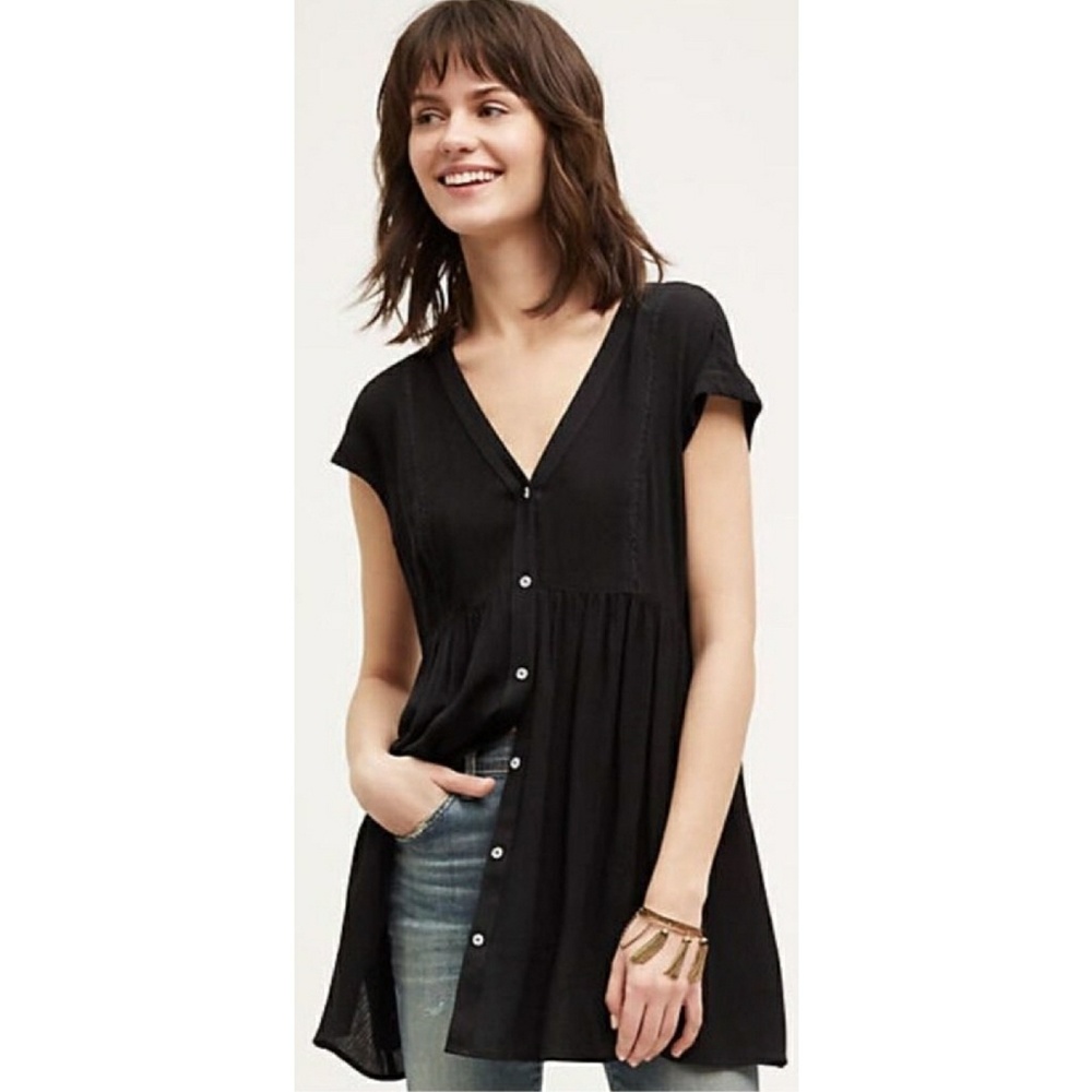 Anthropologie Black Ladder Lace Tunic Pockets